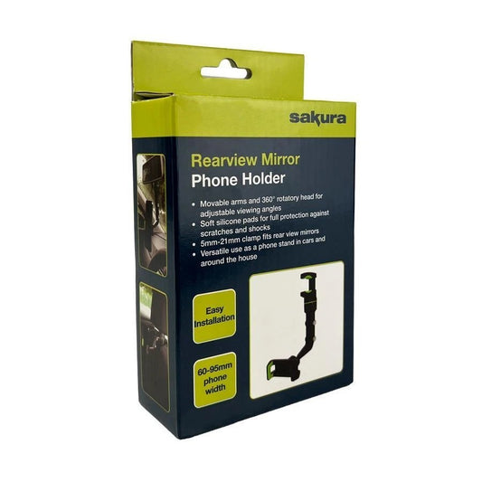Sakura Rear View Mirror Phone Holder Adjustable 360 Rotatable Universal Clamp