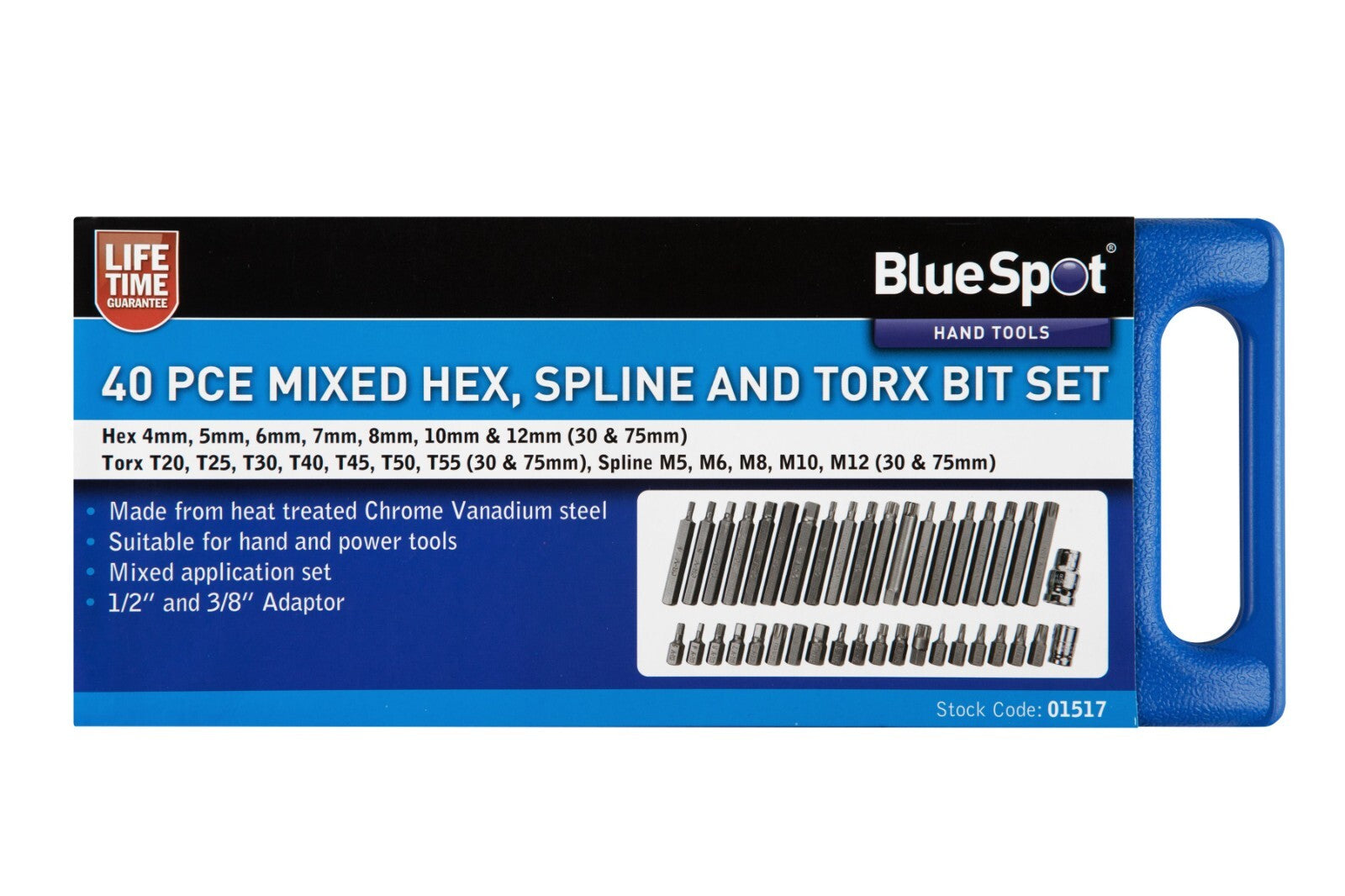 BlueSpot Mixed Hex/Spline & Torx Bit Set - 40 Pieces 01517