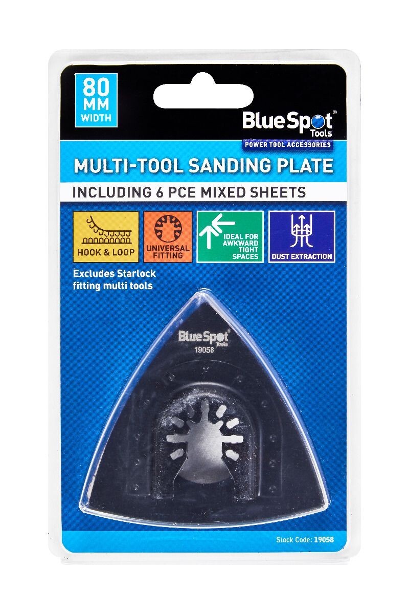 Blue Spot Tools 80MM Multi-Tool Sanding Plate, includes 6 PCE mixed sheets 19058