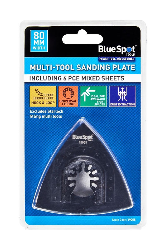 Blue Spot Tools 80MM Multi-Tool Sanding Plate, includes 6 PCE mixed sheets 19058