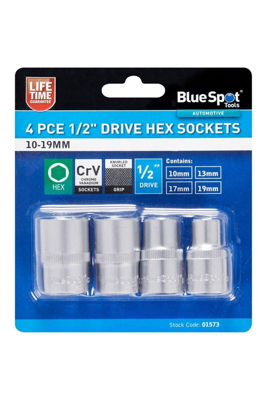 4pc 1/2" Drive Metric Shallow Hex Sockets Socket Set 10mm - 19mm 01573
