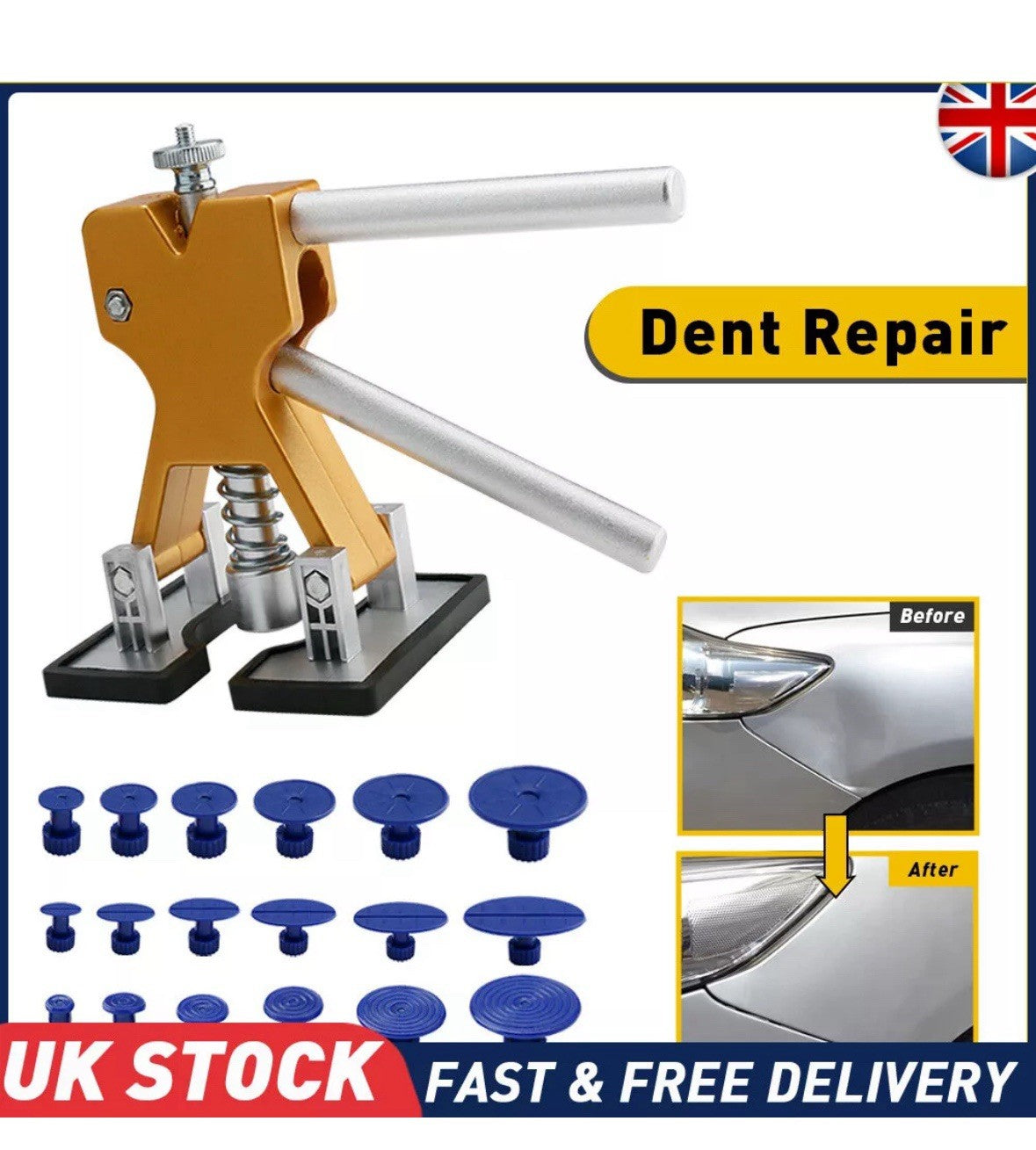 19pcs Car Paintless Dent Removal Kit Repair PDR Glue Puller Tabs UK
