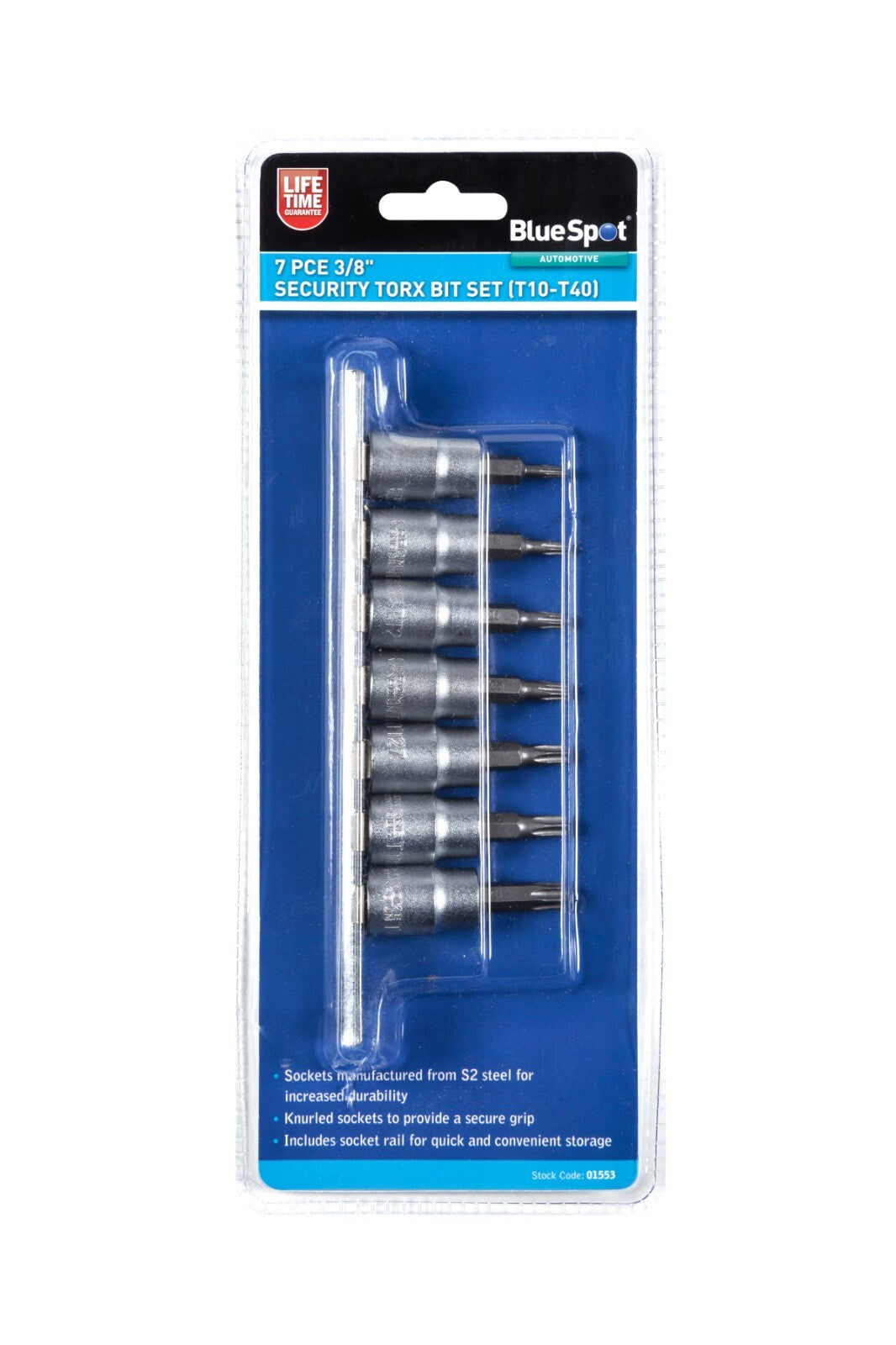 Male Torx Bit Star Security Tamperproof Socket Set T10 -T40 3/8" 7pc 01553