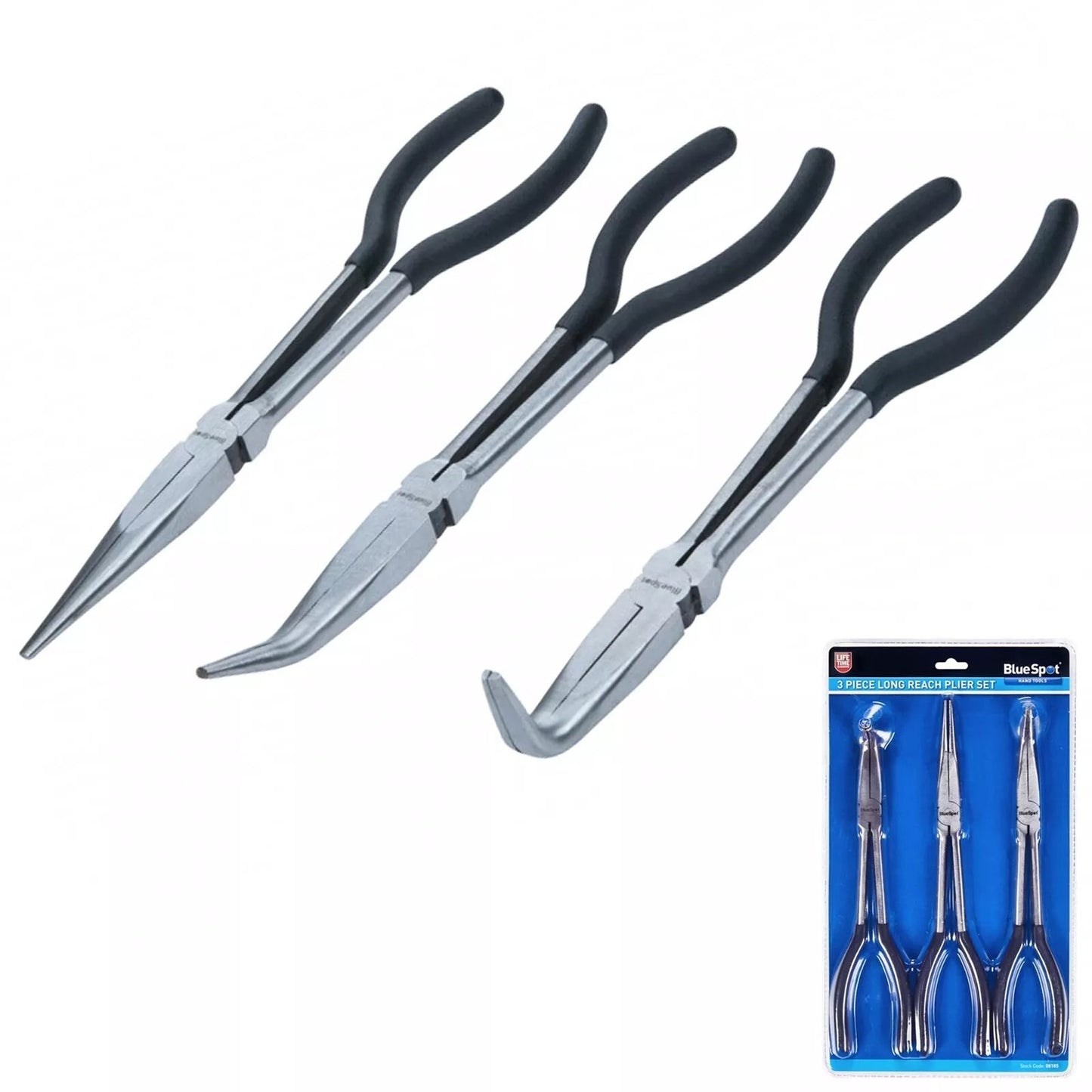 Bluespot 3 PCE Long Reach Plier Set Drop Forged With Polished Heads 280mm (11")
