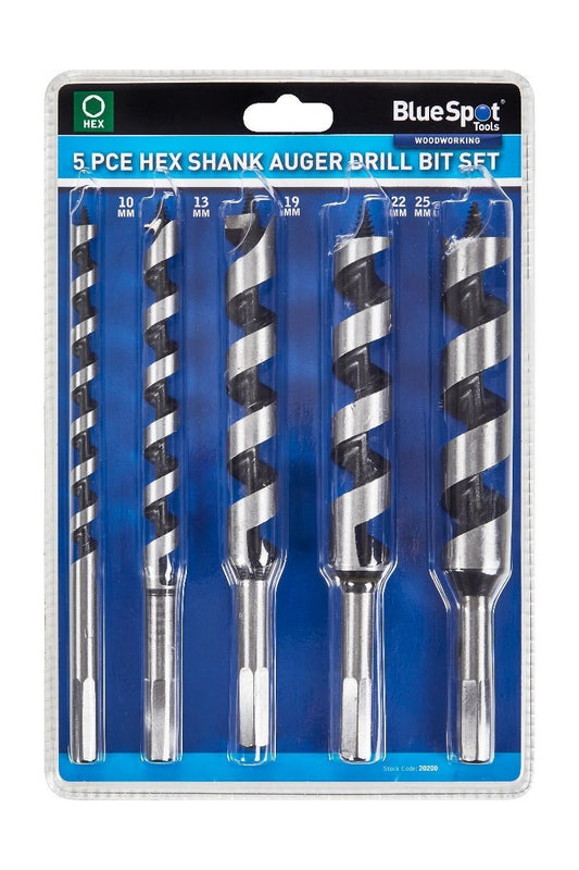 BlueSpot 5pc Auger Drill Bit Set Hex 10mm to 25mm  Wood Woodworking BSP20200