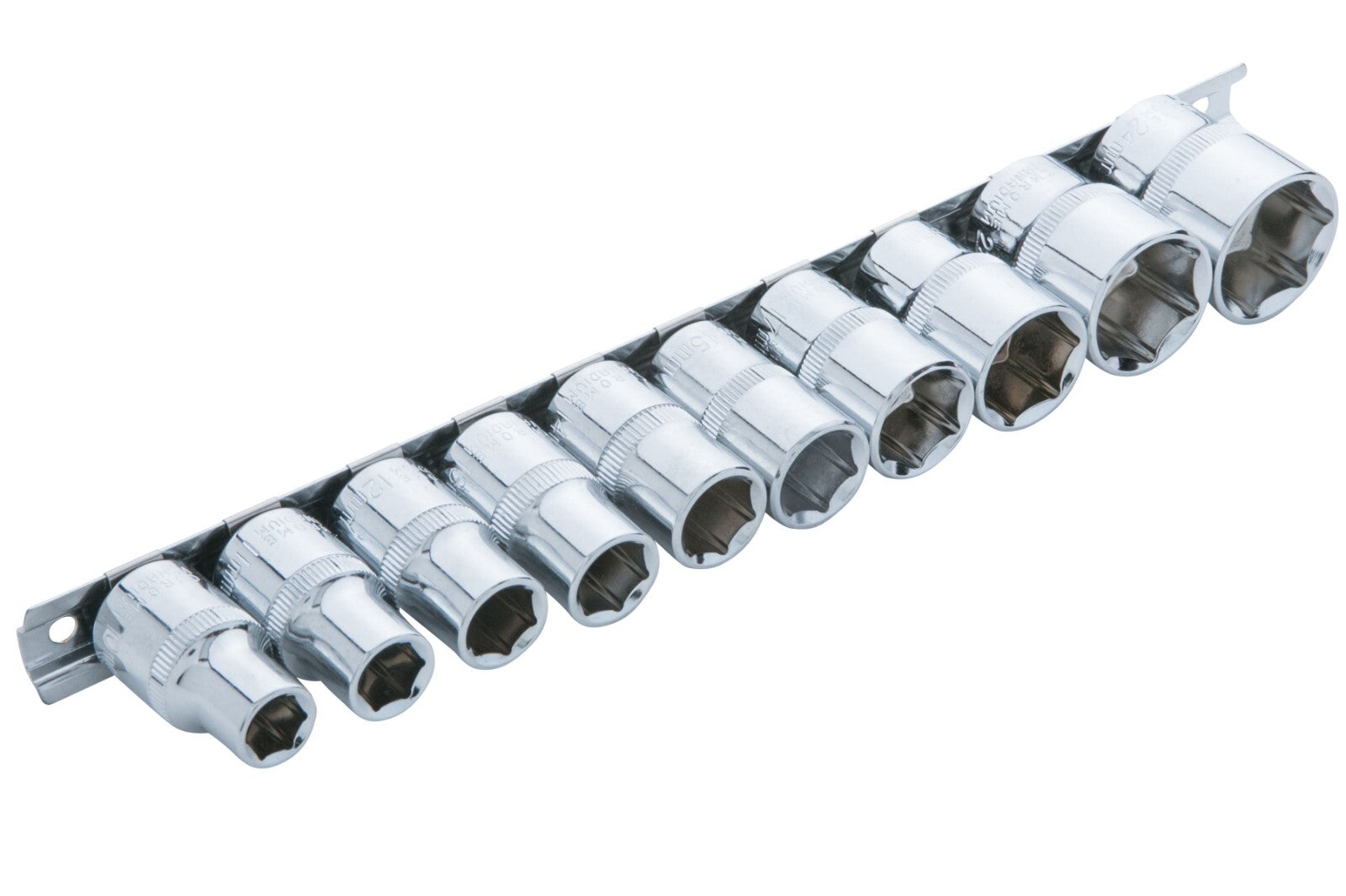 Bluespot 10 PCE 1/2" DR Metric Socket Set On Storage Rail 10 - 24mm 6 Point