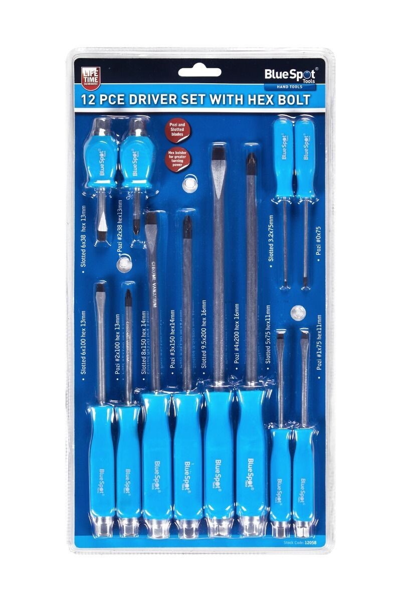 Blue Spot Tools 12 PCE Hex Bolster Screwdriver Set bsp12058
