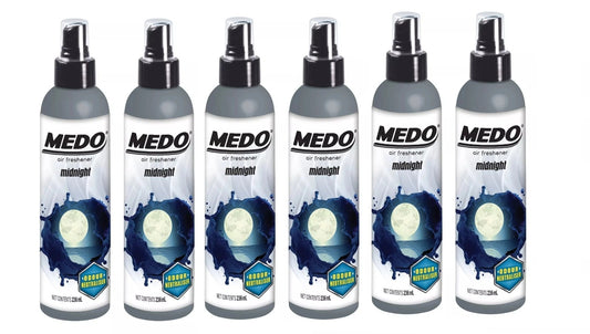6 x Medo Pump Spray Odour Neutraliser Car Air Freshener Scent - Midnight