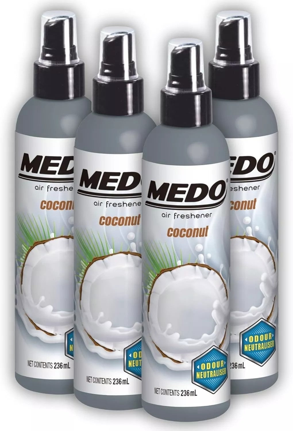 4 x Medo Pump Spray Odour Neutraliser Car Air Freshener Scent - COCONUT