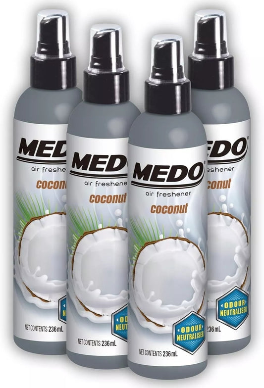 4 x Medo Pump Spray Odour Neutraliser Car Air Freshener Scent - COCONUT