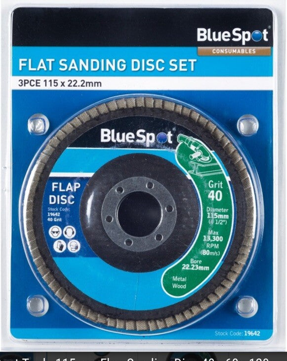 BlueSpot Tools  Sanding Flap Disc Set 3 Piece 115mm (4.1/2in) bsp19642