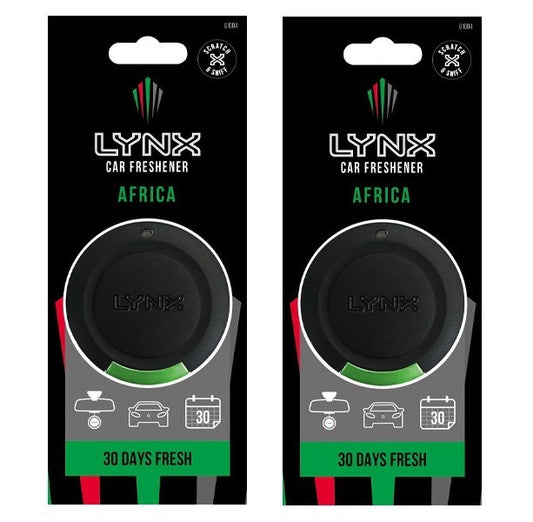 2x Lynx Car Diffuser Twin Set- Hanging  Car Air Freshener Freshner Scent -AFRICA