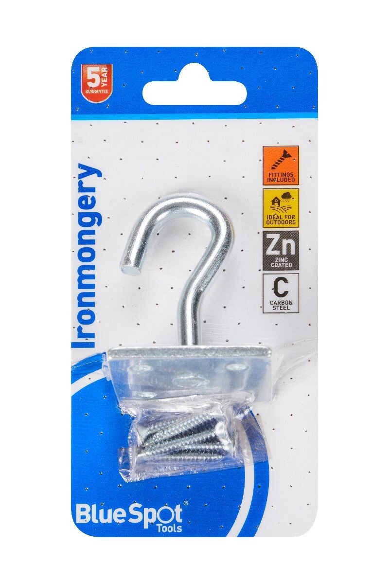 Blue Spot Tools Ironmongery 50mm x 50mm Zinc Plated Hook on Plate bsp78068