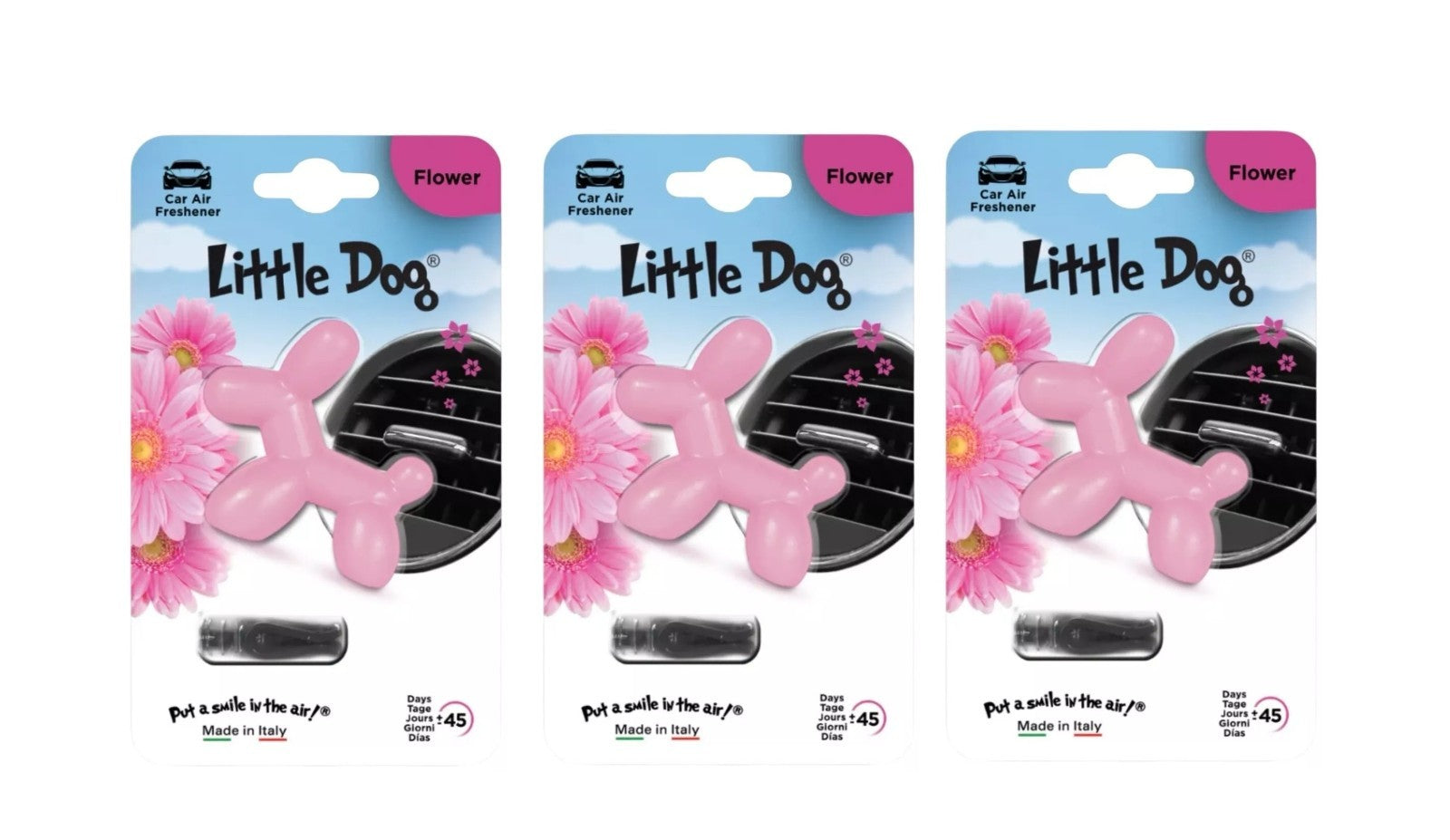 3x Little Joe - Little Dog Car Vent Air Freshener Flower