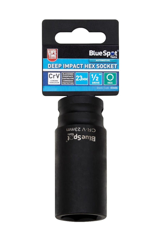 BlueSpot 23mm Deep Socket Impact Hex 6 Point Single  Steel 1/2" Drive bsp01666