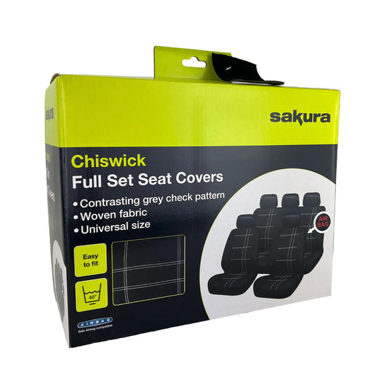 Universal Chiswick Black Washable Car Seat Covers Front Rear Set Airbag Safe