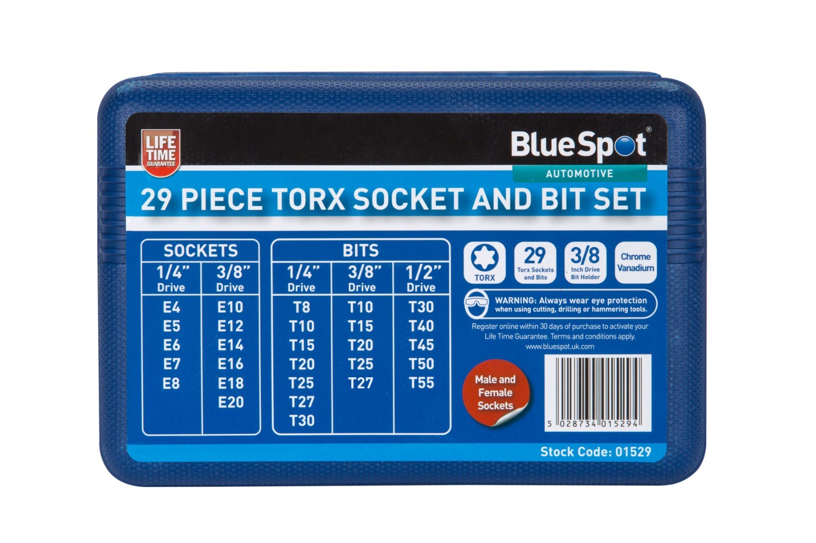 29pc Torx Socket Bit Set  Male & Female Sockets 1/4" 3/8" 1/2" Drive 01529