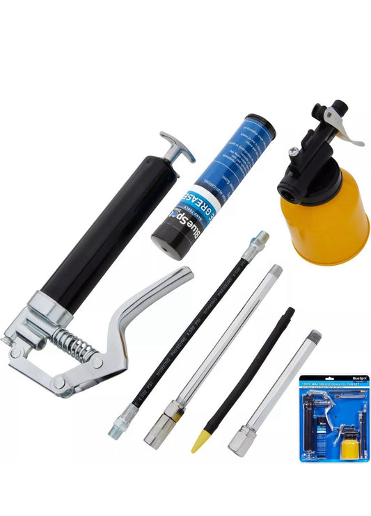 BlueSpot Manual Mini Grease Gun Lever Pistol Grip 120cc Cartridge & Oil Can Set