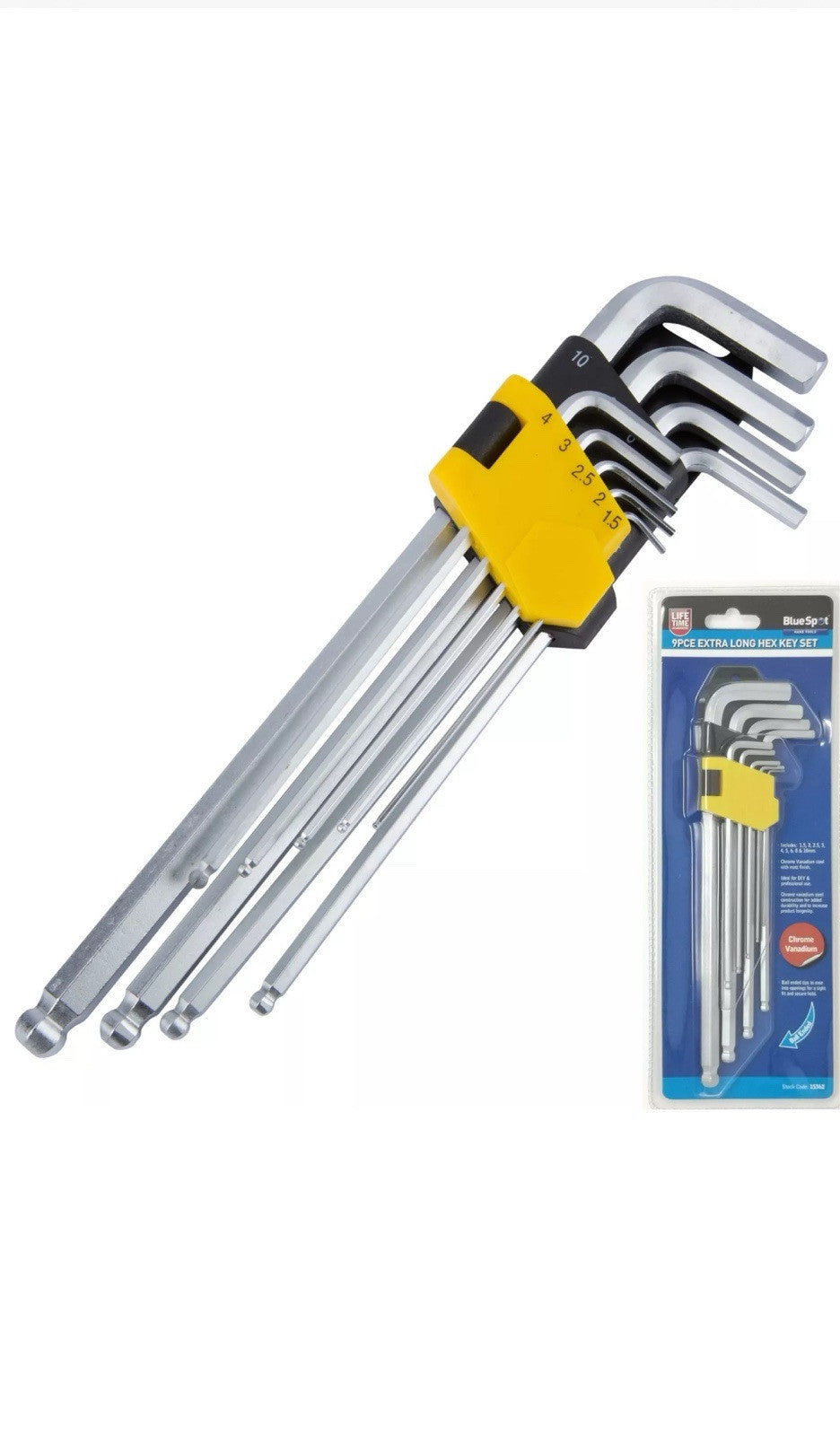 Bluespot 9 Pc Extra Long Metric Ball Point Hex Allen Key Set Alan 1.5 - 10mm