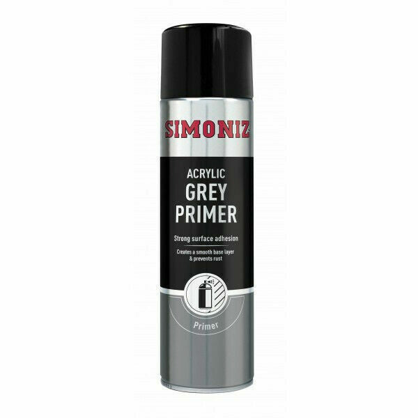 Simoniz Grey Primer Acrylic Paint Spray Aerosol 500ml Smooth Finish