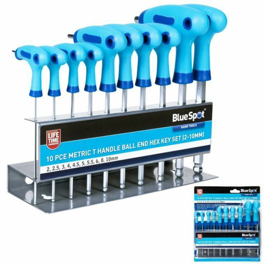 Metric T Handle Hex Key 10Pce Set 2-10mm Ball End Hex Keys + Stand 12186
