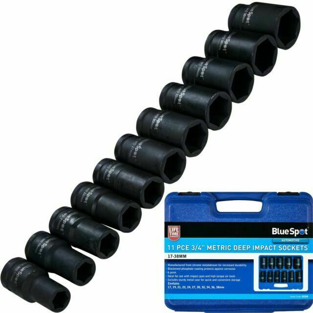 BlueSpot 01558 3/4" 11-Piece Metric Deep Impact Socket Set 01558