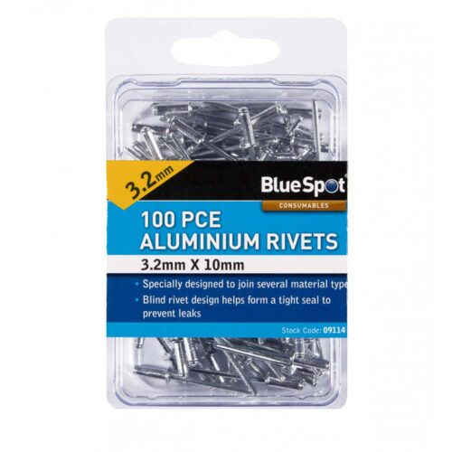 bluespot 100 pce 3.2mm x 10mm aluminium rivets BSP09114