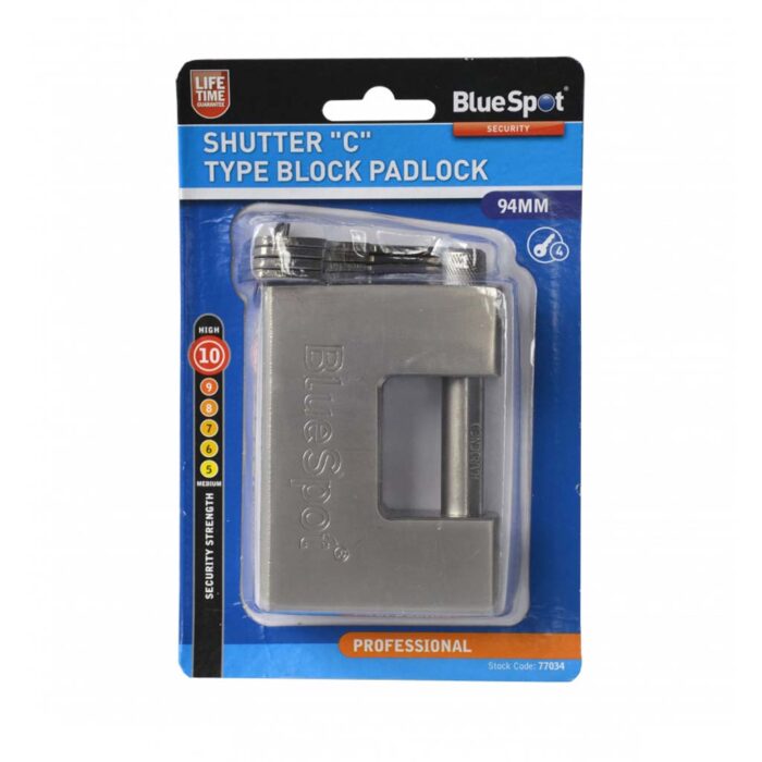 bluespot 94mm shutter c type block padlock BSP77034